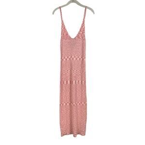 GRACIA Space Dye Ribbed Knit Maxi Tank Dress Size M Orange Peach White Stretchy